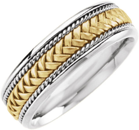 14K White/Yellow Gold 6.75 mm Rope Hand-Woven Comfort-Fit Flat Band  Size 15