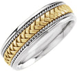 14K White/Yellow Gold 6.75 mm Rope Hand-Woven Comfort-Fit Flat Band  Size 15