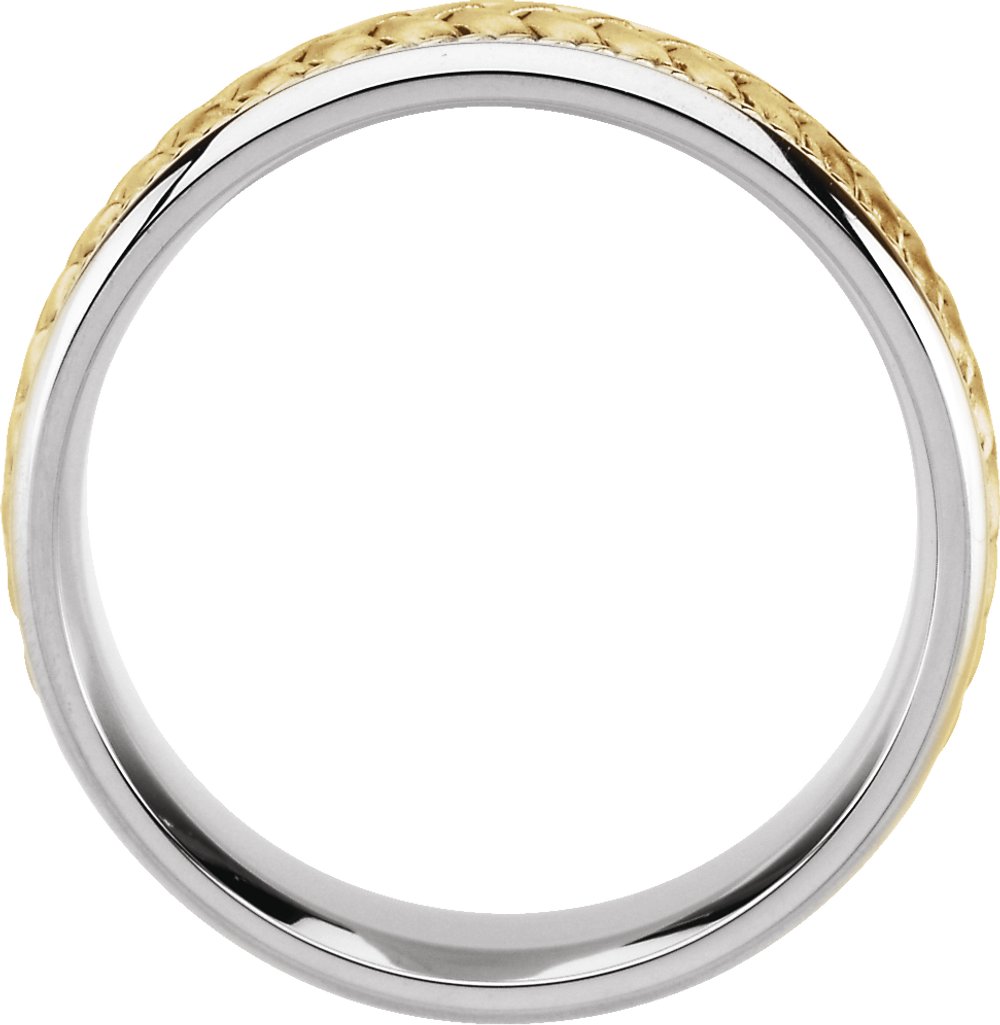 14K White/Yellow Gold 6.75 mm Rope Hand-Woven Comfort-Fit Flat Band  Size 15