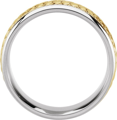 14K White/Yellow Gold 6.75 mm Rope Hand-Woven Comfort-Fit Flat Band  Size 15