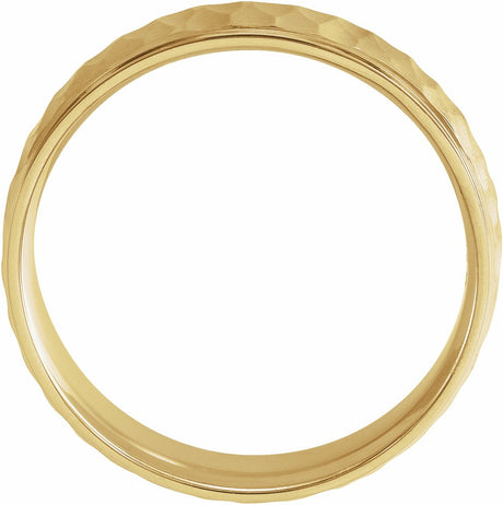 14K Yellow 6 mm Step-Edge Band with Matte Hammered Textured Size 11