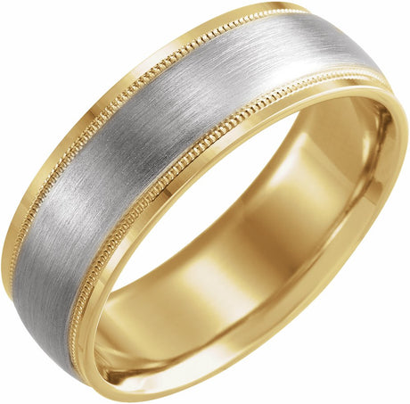 14K Yellow/White 7 mm Flat Edge Band with Matte Finish Size 8.5