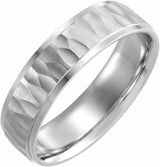 14K White 6 mm Step-Edge Band with Matte Hammered Textured Size 7.5