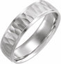 14K White 6 mm Step-Edge Band with Matte Hammered Textured Size 7.5