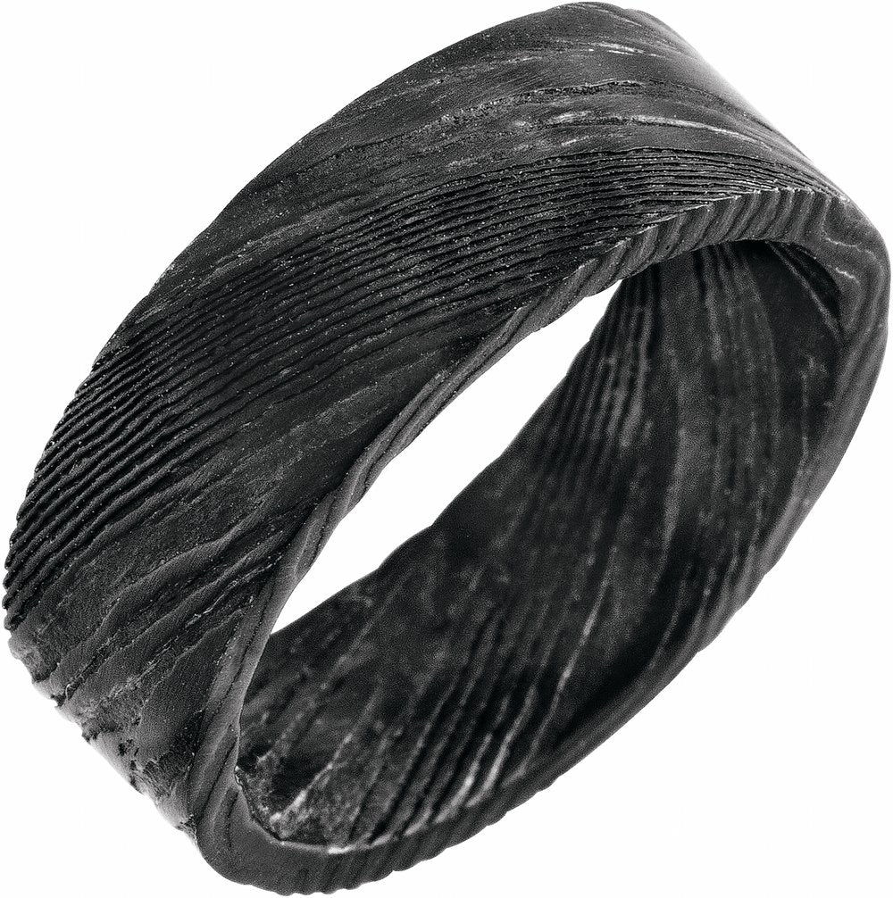 Damascus Steel 8 mm Flat Black  Patterned Band Size 7