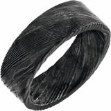 Damascus Steel 8 mm Flat Black  Patterned Band Size 7