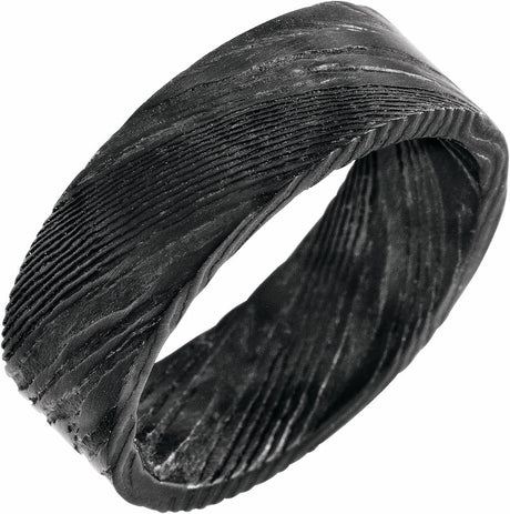 Damascus Steel 8 mm Flat Black  Patterned Band Size 7