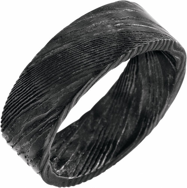 Damascus Steel 8 mm Flat Black  Patterned Band Size 7