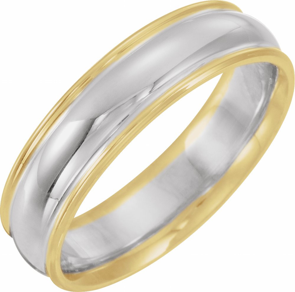 14K Yellow/White/Yellow Gold 6 mm Grooved Comfort-Fit Half Round Band Size 8.5