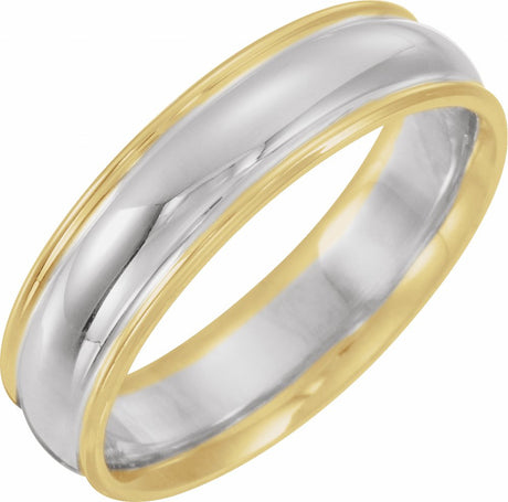 14K Yellow/White/Yellow Gold 6 mm Grooved Comfort-Fit Half Round Band Size 8.5
