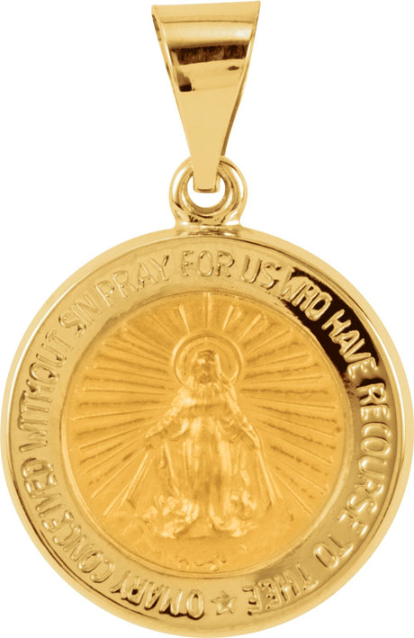 14K Yellow 15 mm Hollow Round Miraculous Medal