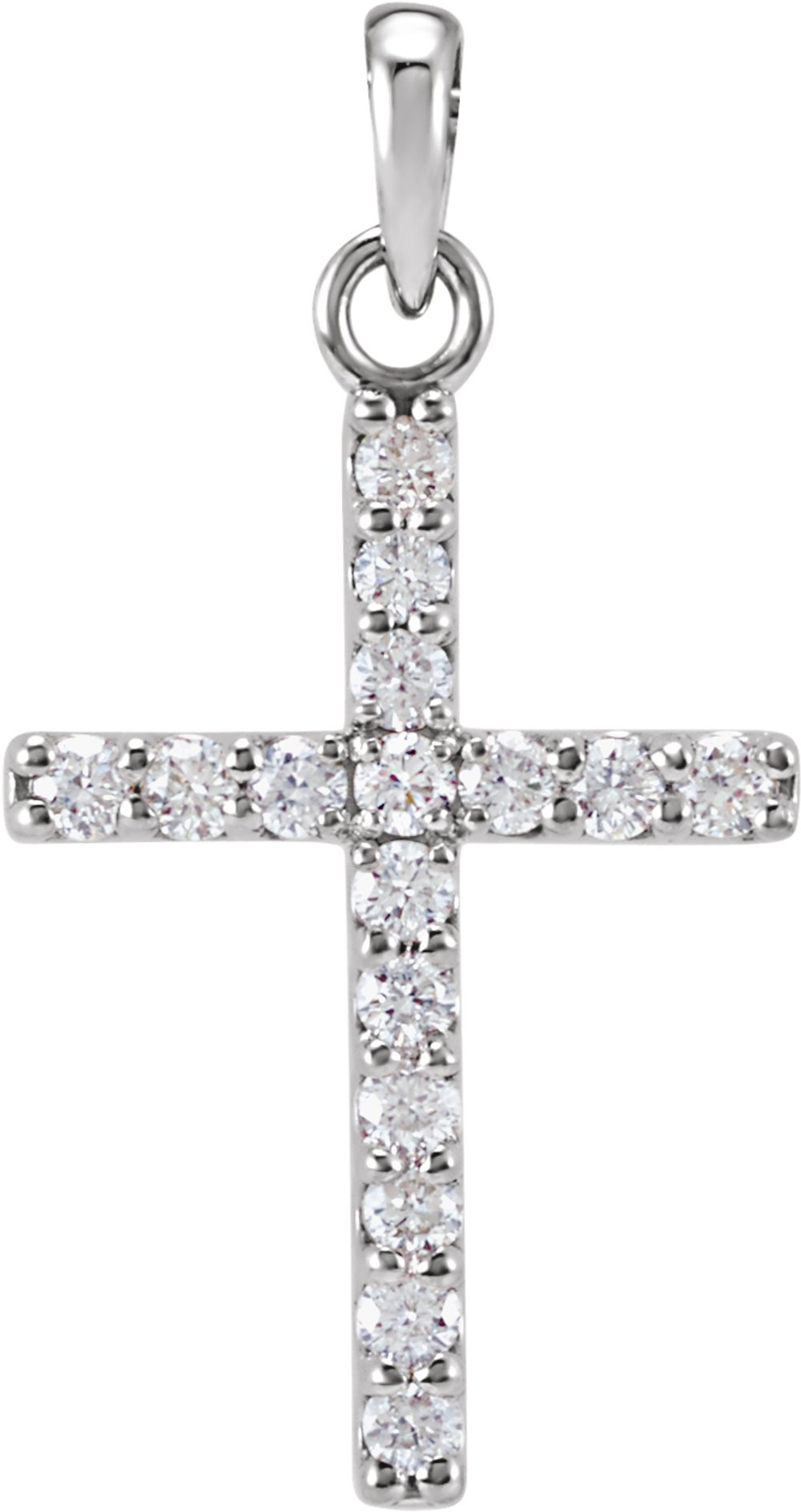 14K White 1/8 CTW Natural Diamond Cross Pendant