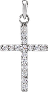 14K White 1/8 CTW Natural Diamond Cross Pendant