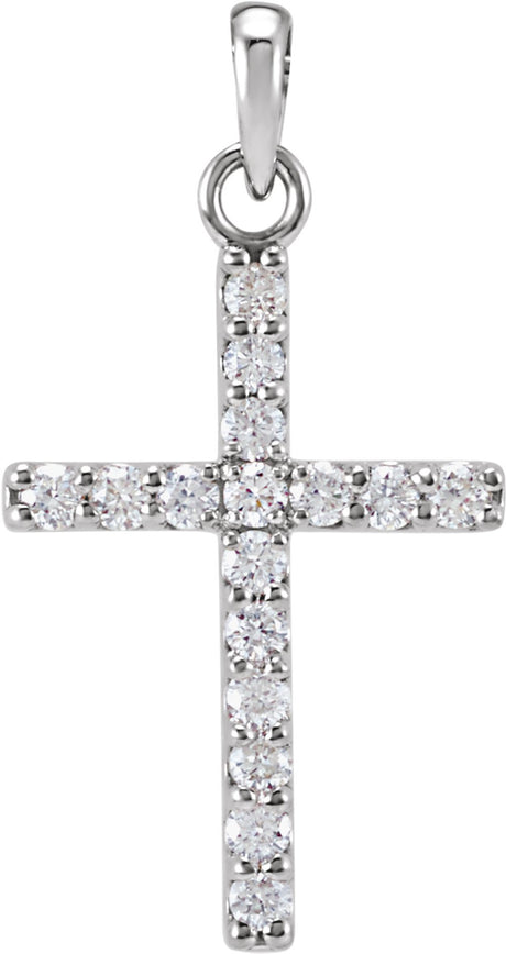 14K White 1/8 CTW Natural Diamond Cross Pendant