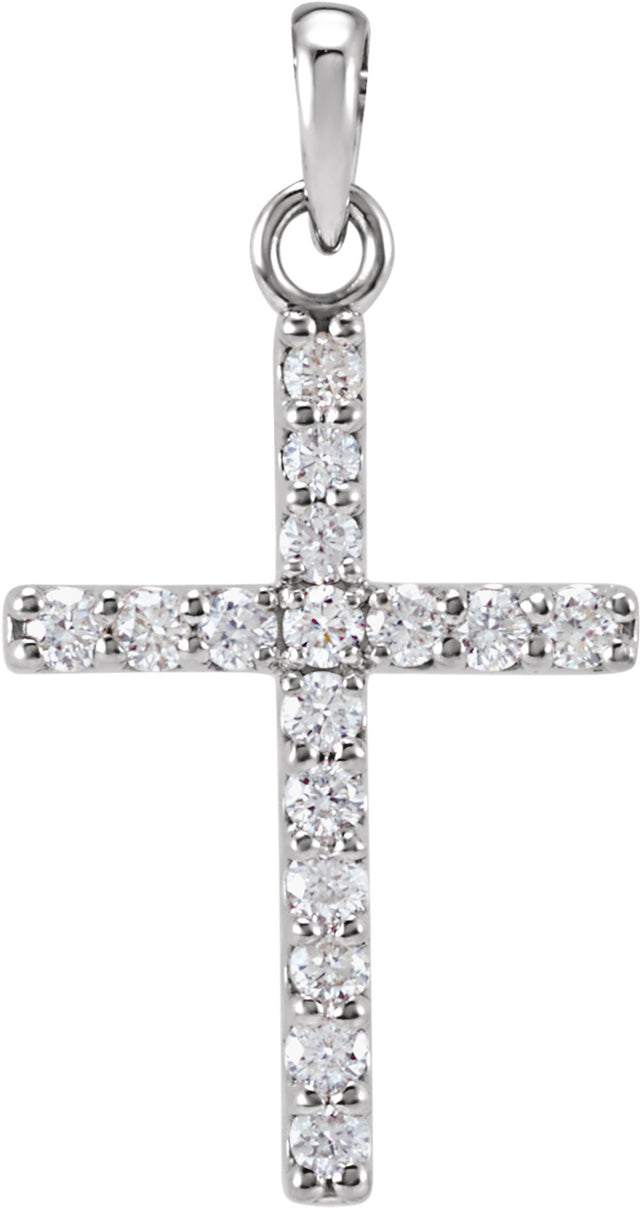 14K White 1/8 CTW Natural Diamond Cross Pendant