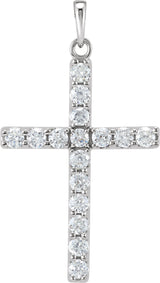 14K White 3/4 CTW Lab-Grown Diamond Cross Pendant