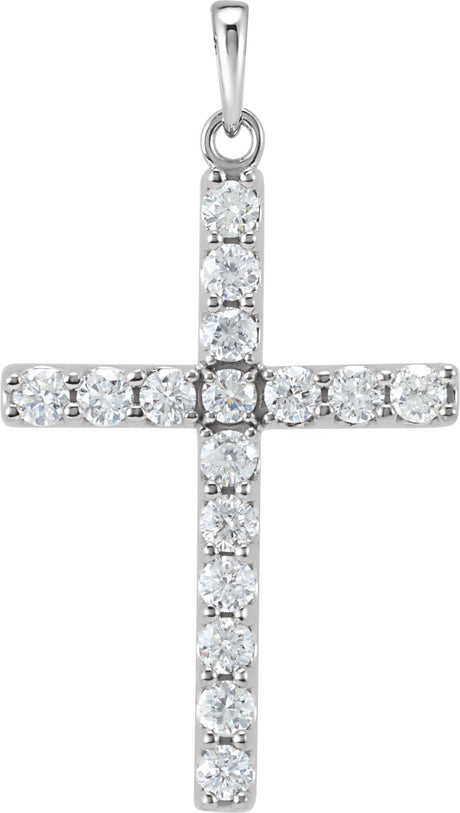 14K White Gold 1 CTW Natural Diamond Cross Pendant