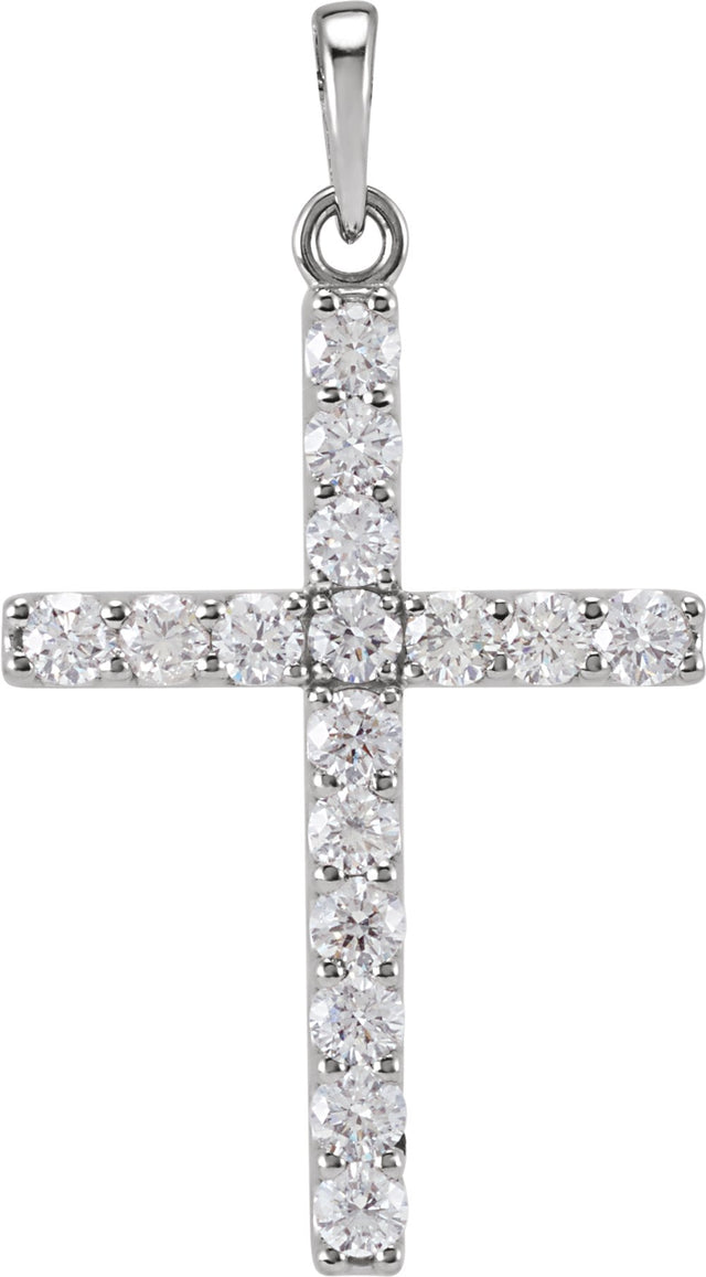 14K White 3/4 CTW Natural Diamond Cross Pendant