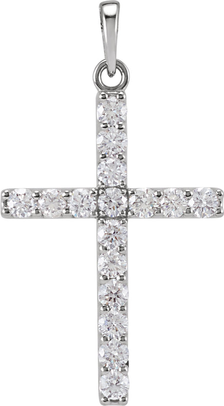 14K White 3/4 CTW Natural Diamond Cross Pendant