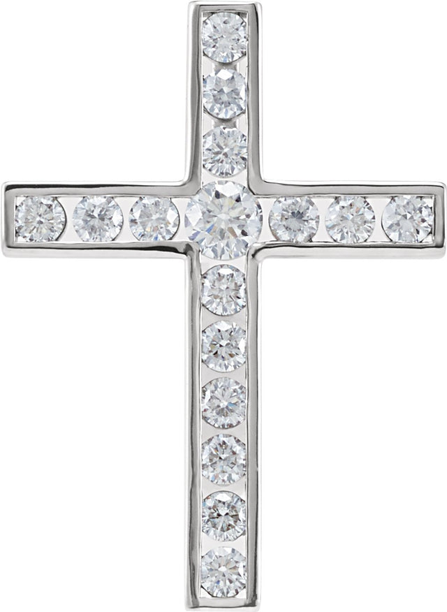 14K White Gold 3/4 CTW Natural Diamond Cross Pendant