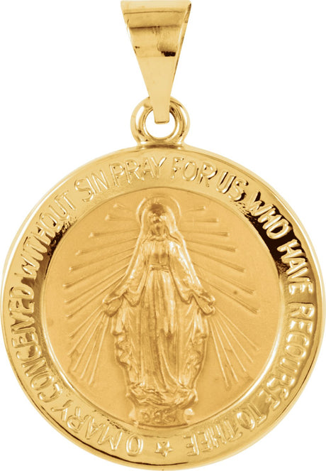 14K Yellow 18 mm Hollow Round Miraculous Medal
