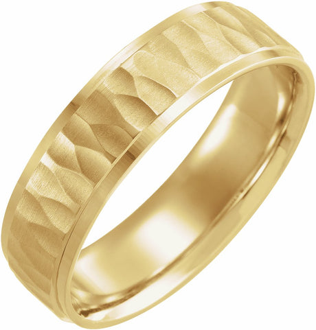 14K Yellow 6 mm Step-Edge Band with Matte Hammered Textured Size 11