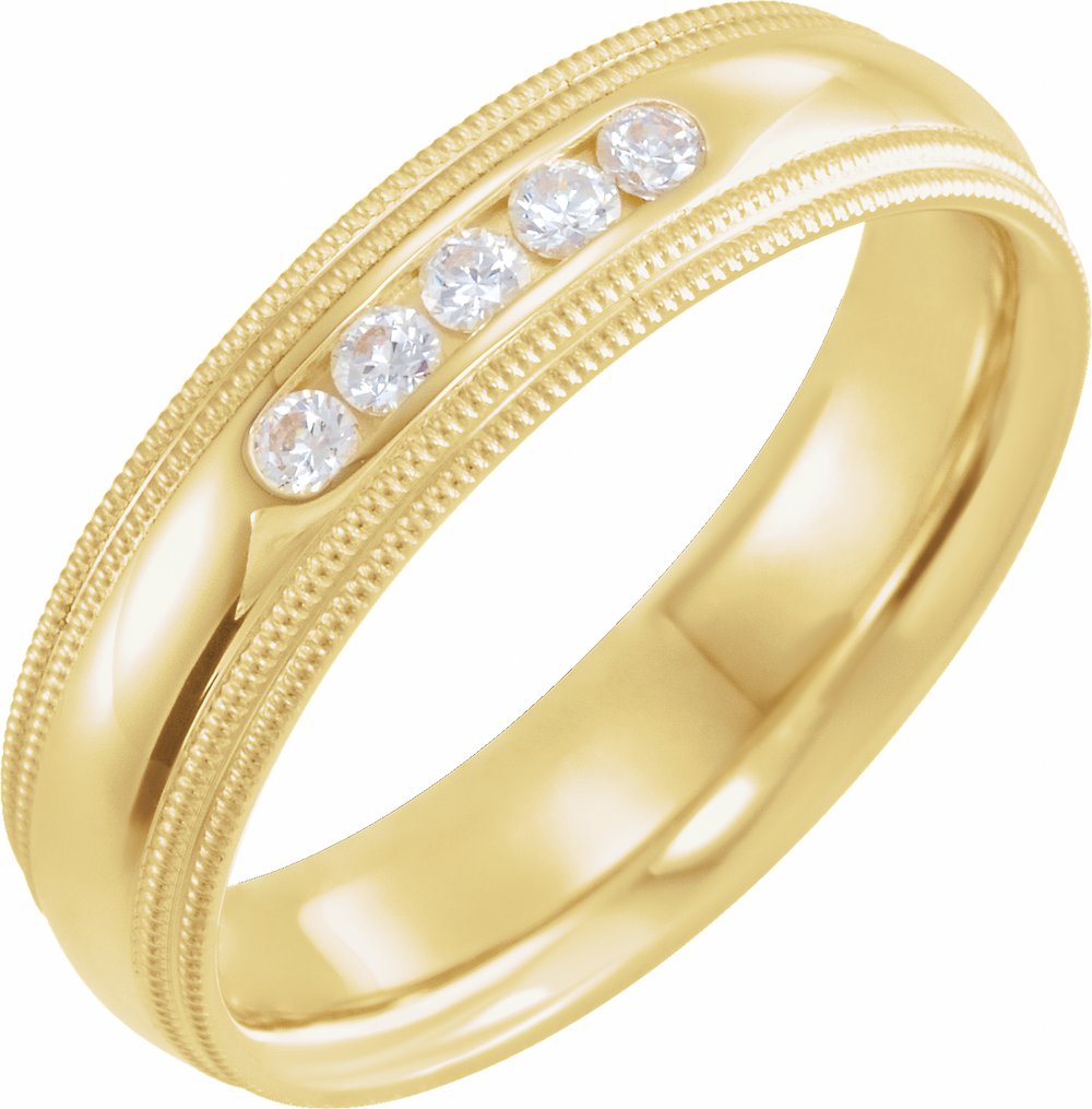 14K Yellow Gold 1/5 CTW Natural Diamond Half Round Comfort-Fit Milgrain Band Size 10