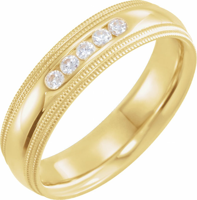 14K Yellow Gold 1/5 CTW Natural Diamond Half Round Comfort-Fit Milgrain Band Size 10