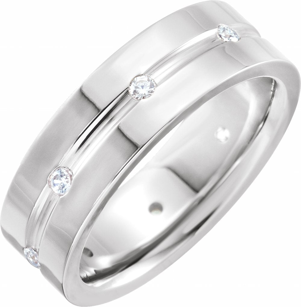 14K White Gold 1/6 CTW Natural Diamond Grooved Band Size 10