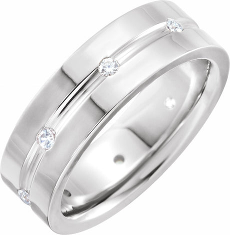 14K White Gold 1/6 CTW Natural Diamond Grooved Band Size 10