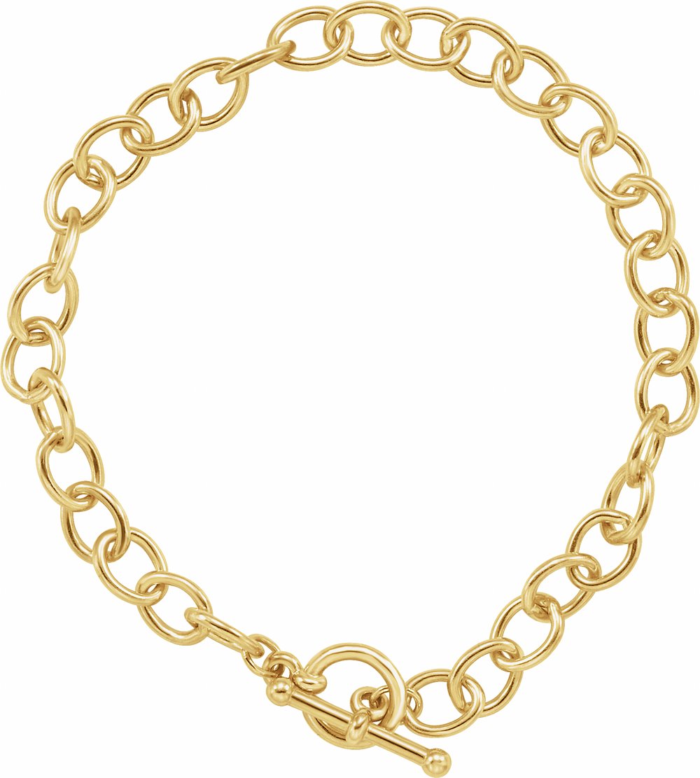 24K Yellow Gold-Plated Sterling Silver 5.9 mm Charm Cable 7 1/4" Bracelet