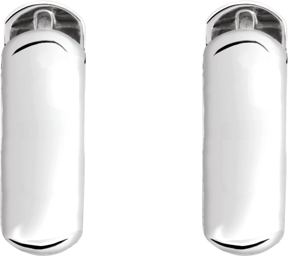 14K White 14 mm Hinged Hoop Earrings