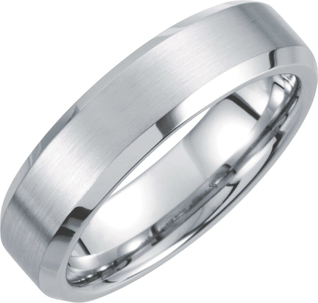 White Tungsten 6 mm Satin & Polished Beveled-Edge Band Size 6