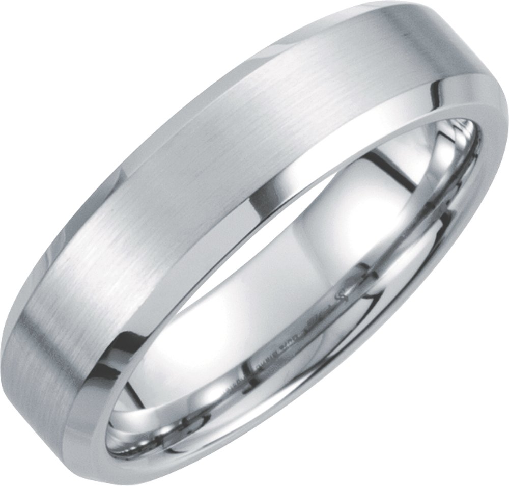 White Tungsten 6 mm Beveled-Edge Inlay Band Size 7