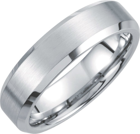 White Tungsten 6 mm Beveled-Edge Inlay Band Size 7
