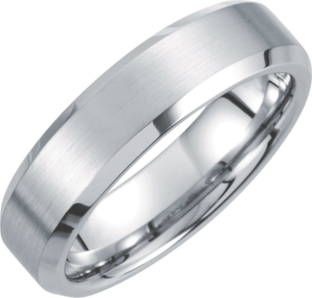 White Tungsten 6 mm Beveled-Edge Inlay Band Size 7
