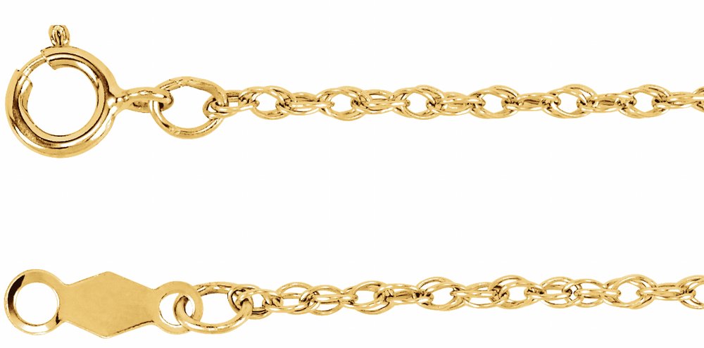 14K Yellow Gold 1.25 mm Rope 7" Chain 