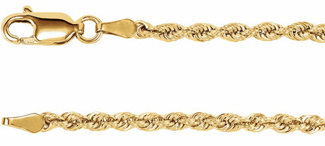 14K Yellow 2.5 mm Rope 7" Chain 