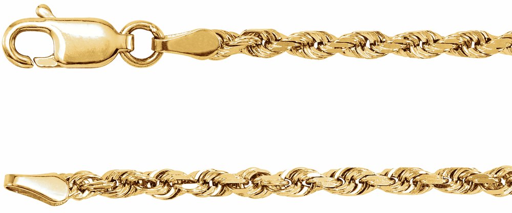 14K Yellow 2.5 mm Diamond-Cut Rope 24" Chain
