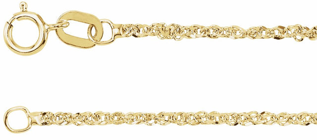 14K Yellow 1.2 mm Diamond-Cut Singapore 7" Chain