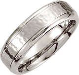 Cobalt 7 mm Stepped-Edge Grooved Comfort-Fit Band with Hammer Finish Size 8