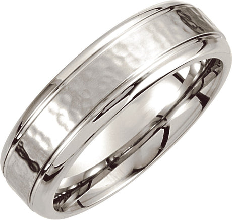 Cobalt 7 mm Stepped-Edge Grooved Comfort-Fit Band with Hammer Finish Size 8