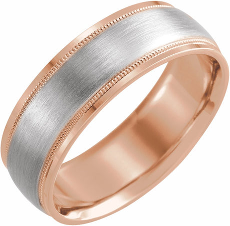 14K Rose/White 7 mm Flat Edge Band with Matte Finish Size 8.5