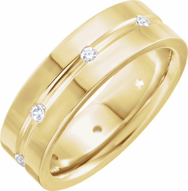 14K Yellow 1/6 CTW Natural Diamond Grooved Band Size 10.5