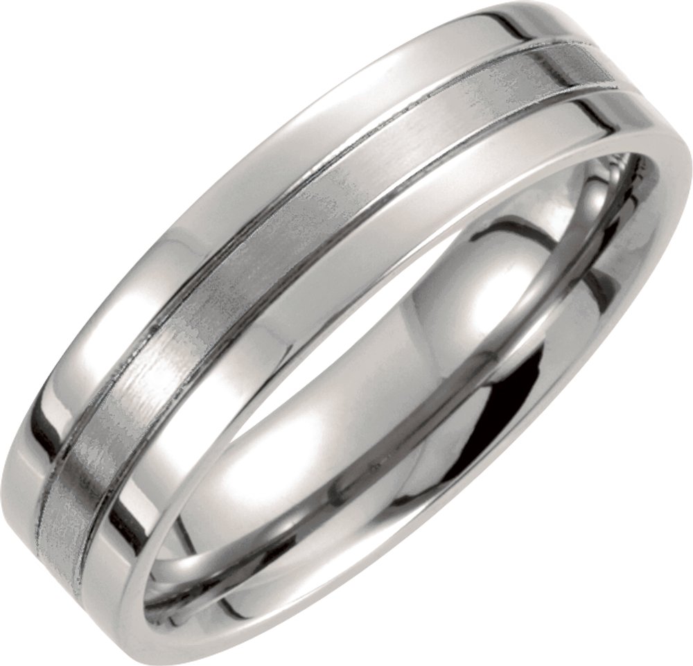 Titanium 6 mm Grooved Comfort-Fit Flat Band Size 7.5