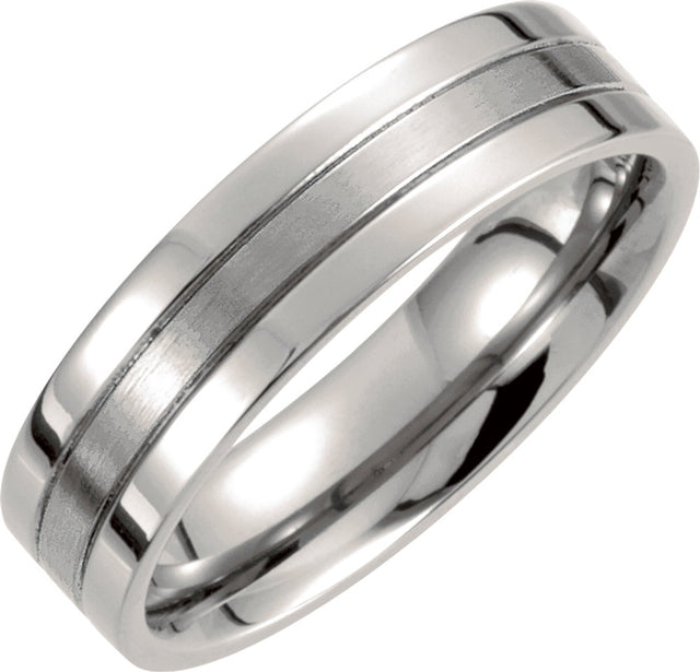 Titanium 6 mm Grooved Comfort-Fit Flat Band Size 7.5