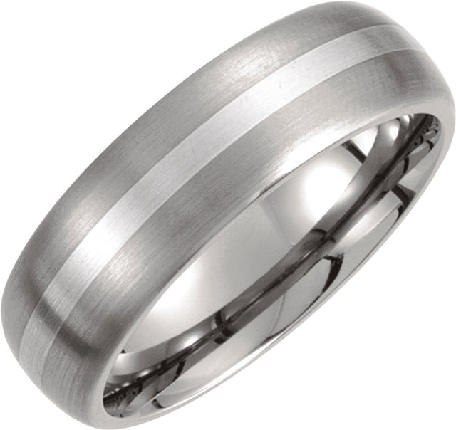 Titanium & Sterling Silver Inlay 7 mm Comfort-Fit Half Round Band Size 8