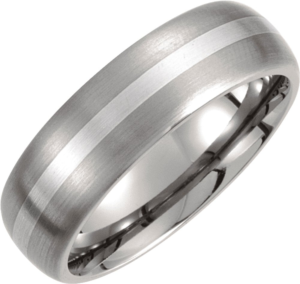Titanium & Sterling Silver Inlay 7 mm Comfort-Fit Half Round Band Size 8