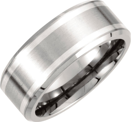 Titanium & Sterling Silver Inlay 9 mm Beveled-Edge Band Size 8