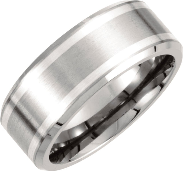 Titanium & Sterling Silver Inlay 9 mm Beveled-Edge Band Size 8